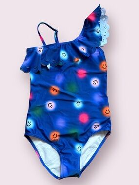 Molo One-Shoulder Blue Smiley Dot Swim One-Piece
